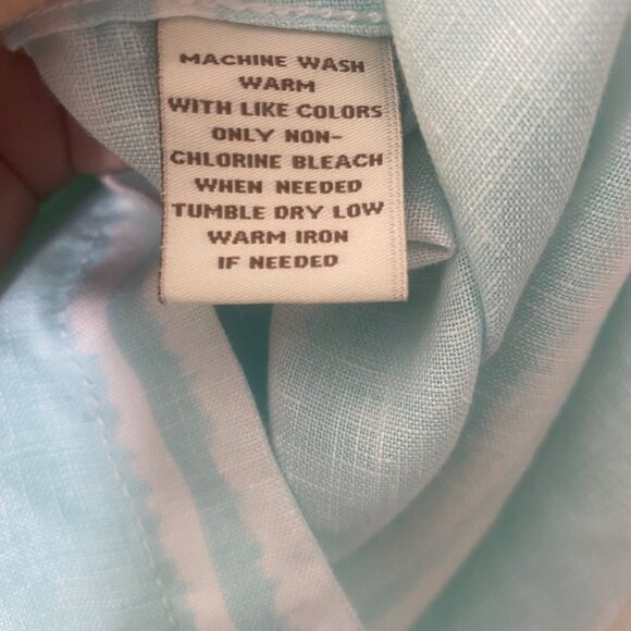 Caribbean 100% Linen Button Up Shirt Mens L Blue Striped Short Sleeve Coastal Re - Picture 5 of 9